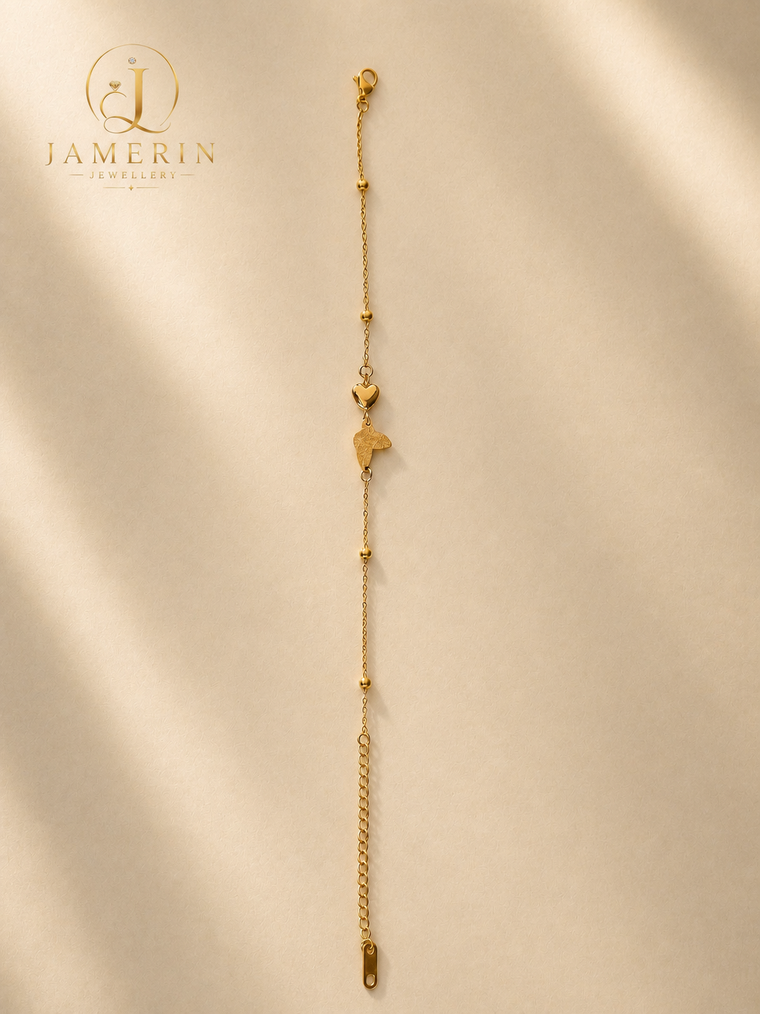 Golden Butterfly and Heart Bracelet