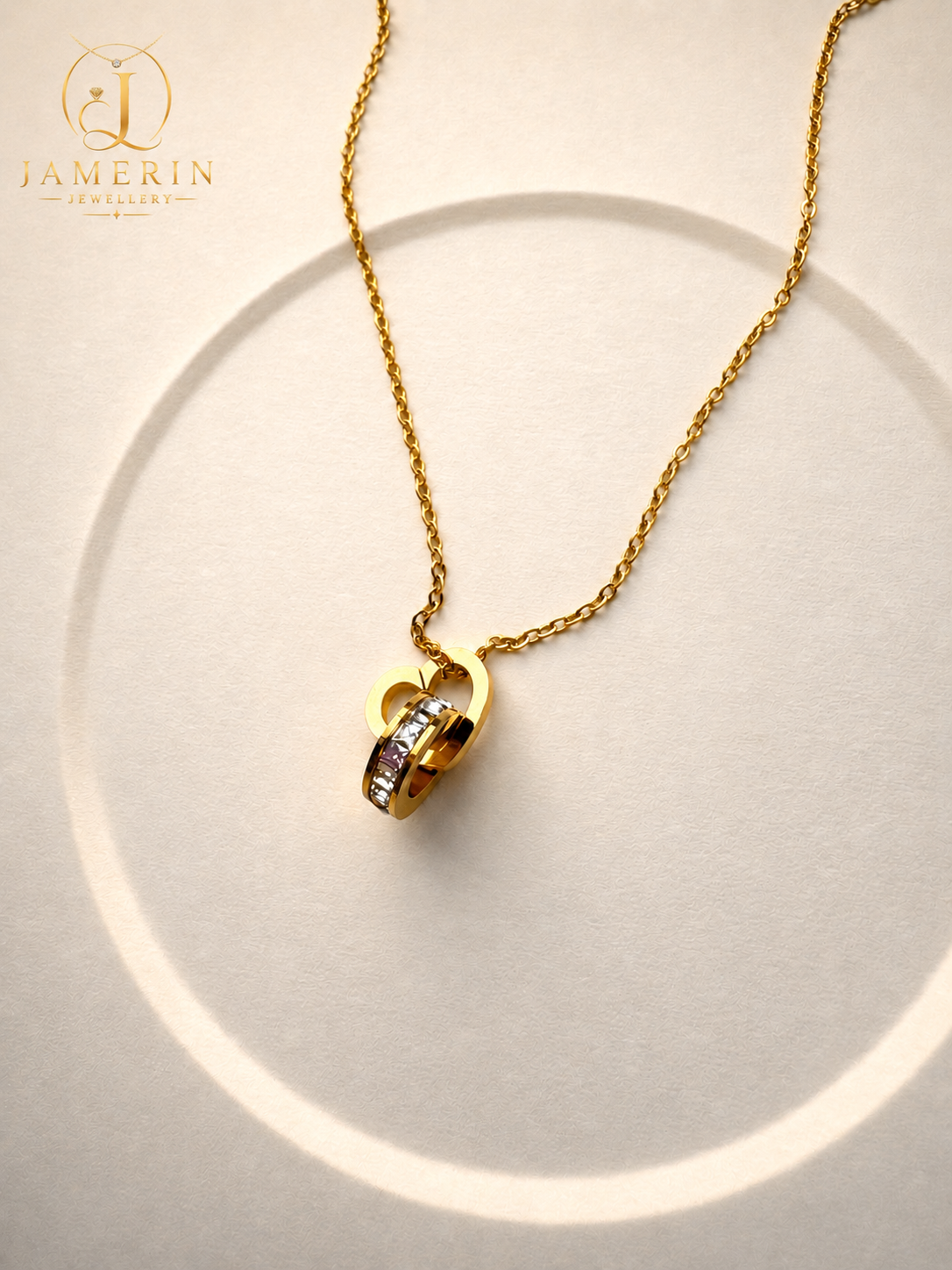 Interlocking Ring and Heart Necklace