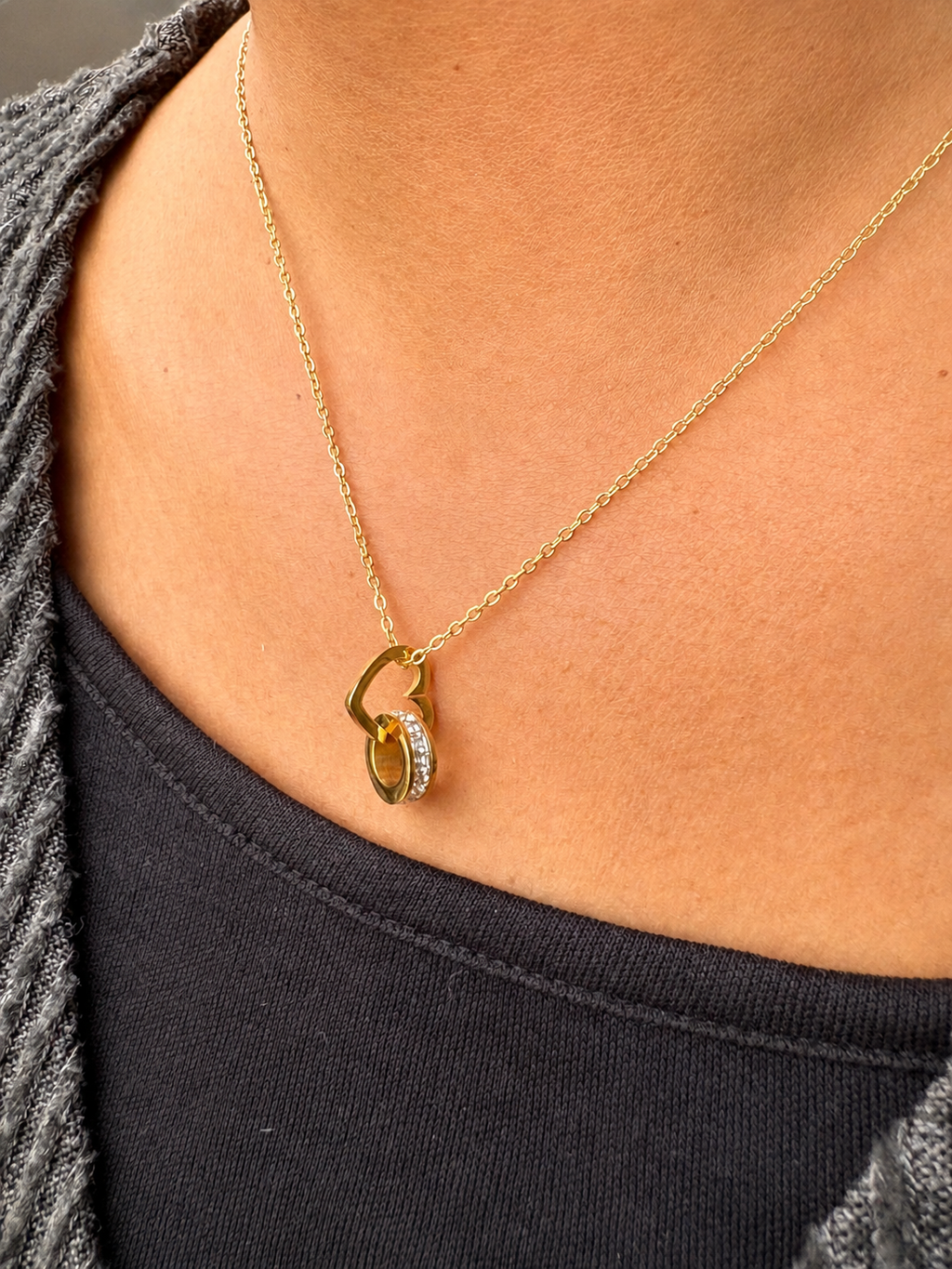 Interlocking Ring and Heart Necklace